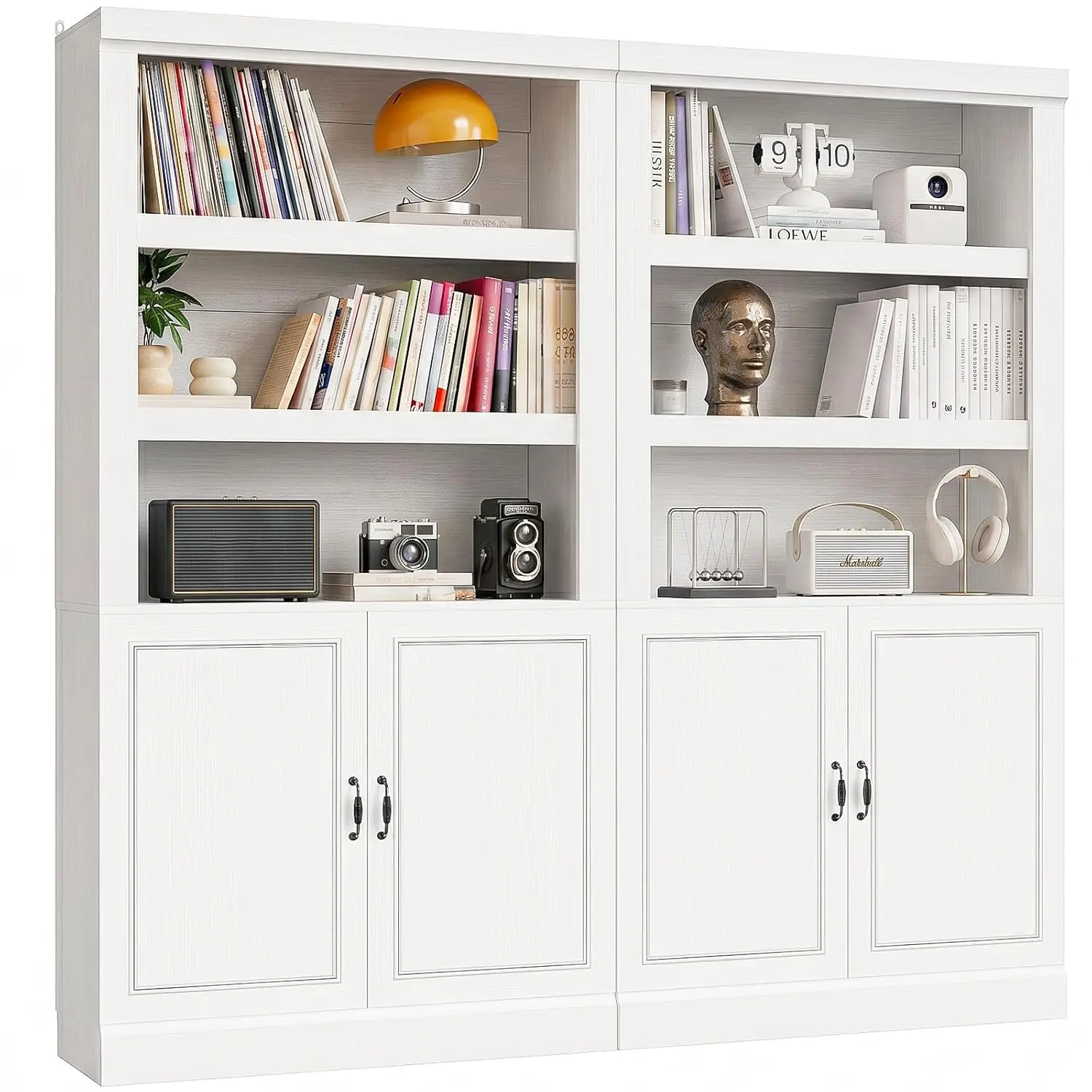 71 Inch Tall Bookshelf with Doors and Adjustable Shelves, 2 Pack, Customized