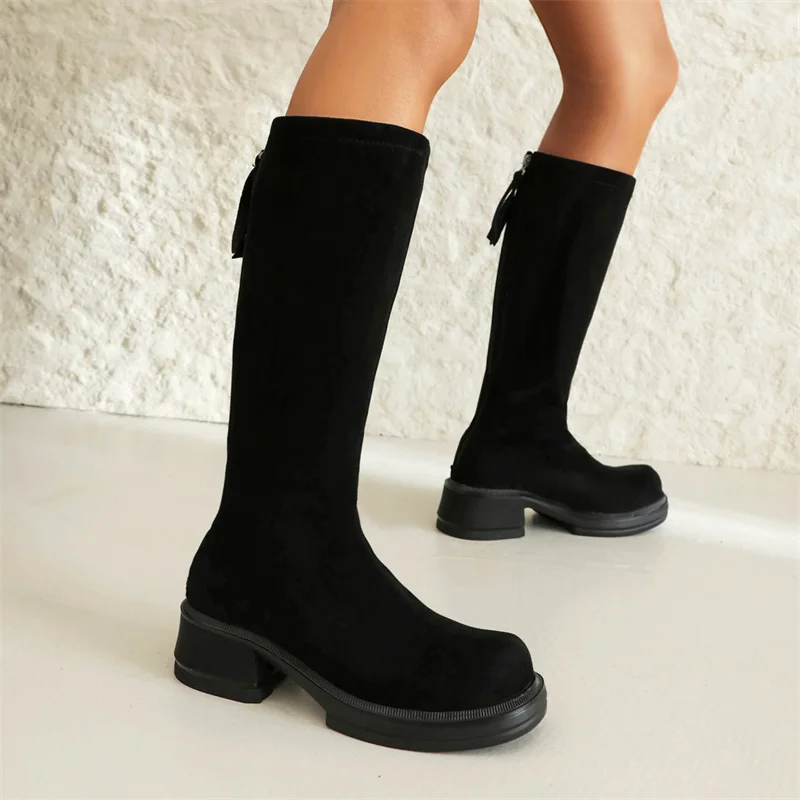 أحذية نسائية موضة 2024 للتجارة الخارجية أحذية نسائية ذات نسيج وسحاب تصميم كعب قصير أحذية عالية الجودة للنساء باللون الأسود #1