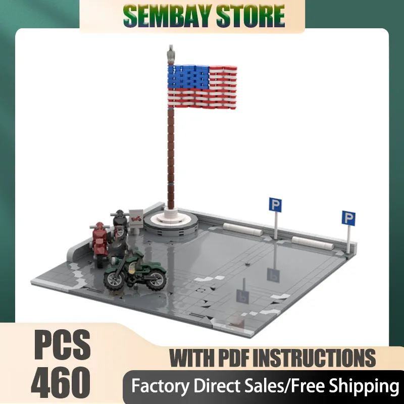 

Moc Building Bricks Modular "Town Hall" Add on-Carpark with National Flag Technology Blocks Christmas DIY Toy Construction Gifts