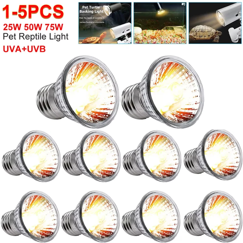 1-10PCS Reptile Heat Lamp UVA+UVB 3.0 Turtle Basking UV Light Bulb 25/50/75w Amphibian Lizard Spider Frog Temperature Controller