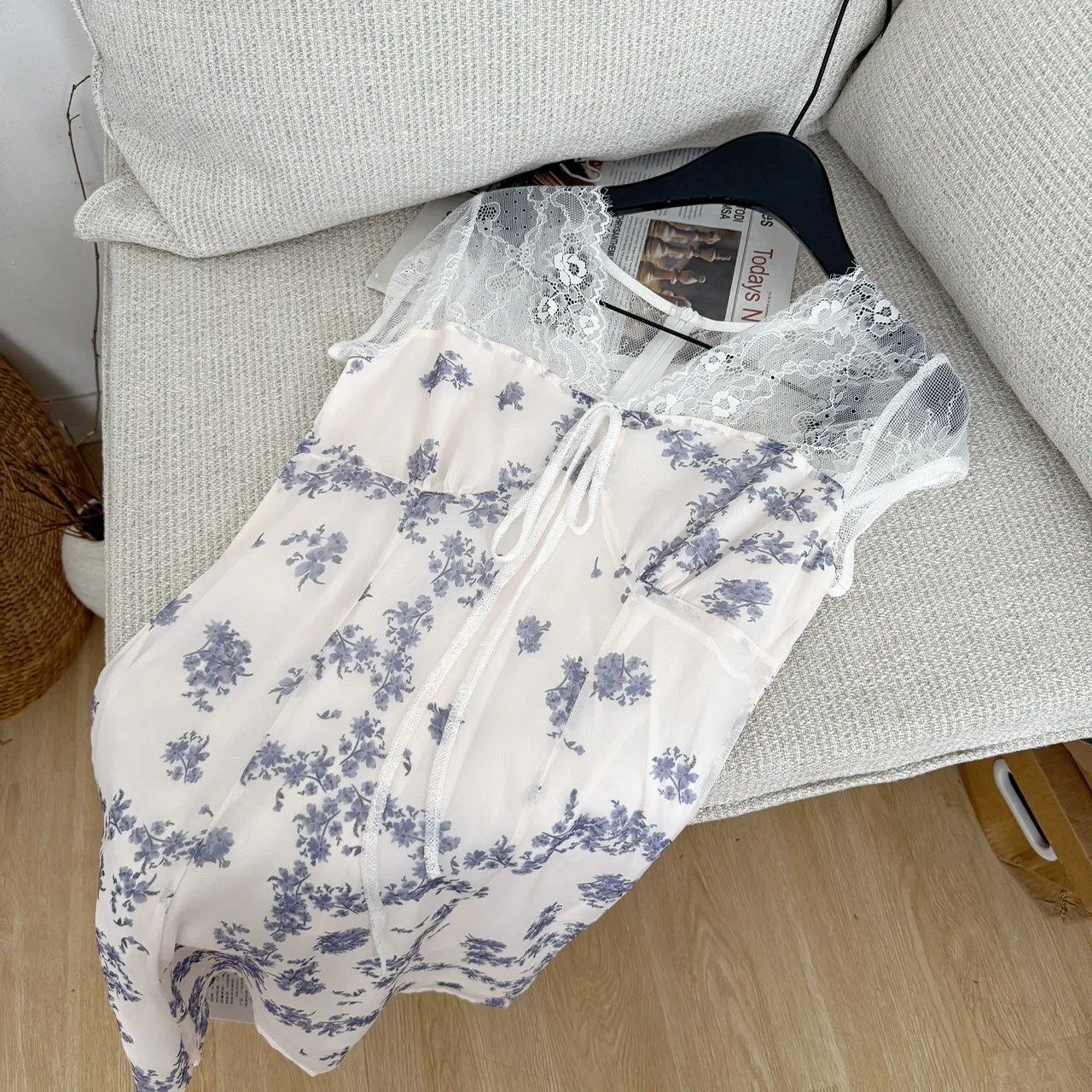 Blumendruck V-Ne Midi Dr Damen Frühling Sommer Saison Hohe Taille Sa Krawatte Gürtel Dr Pendeln Sle Polyesterfaser