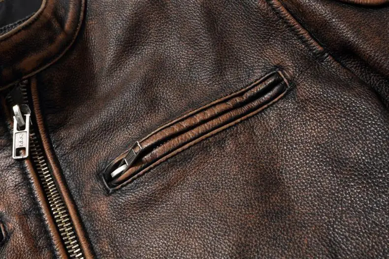 Vintage Men Short Biker Leather Jacket Stand Lapel Collar Slim Motorcycle Coat Hunting Style Outerwear Clearance Special Offer