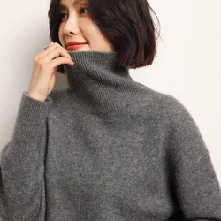 Hot Sale 2024 Autumn Winter 100% Cashmere Sweater Women's Turtleneck Soft Warm Pullover Female Loose Large Size Knitted Jumper