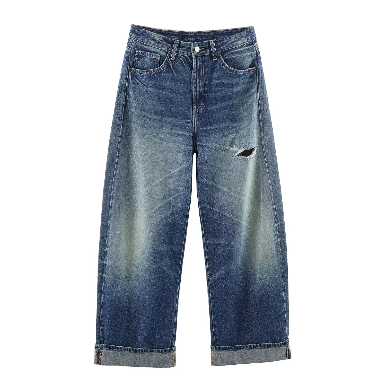 Withered 2026 European And American Spring New Loose Casual Mid Waist Loose Distressed Jeans For Women