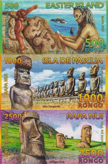 2011-2013 Easter Island 500 1000 2500 5000 1000 Rongo Private Issue Polymer - Weavers UNC