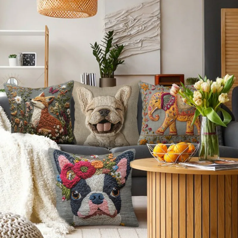 45cm Vintage Elephant Print Pillow Case Bohemian Style Dog Fox Sofa Cushion Cover Flower Bird Sheep Car Bed Decorative Pillowcas