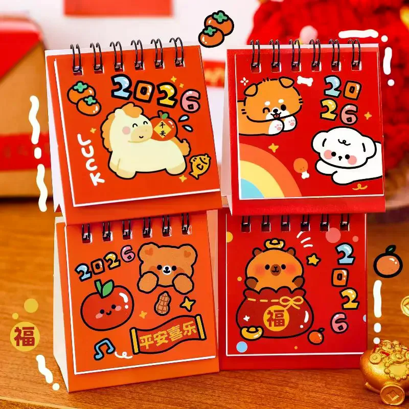 Mini calendario da tavolo per cartoni animati di Capodanno Calendario di moda carino Calendario tascabile portatile Programma Decorazione desktop Regali per studenti