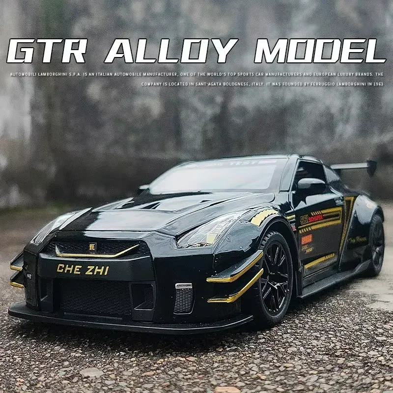 1:24 Skyline Ares Nissan GTR R34 R35 Alloy Sports Car Model Diecast Metal Racing Car Model Simulation Sound and Light Kids Gifts