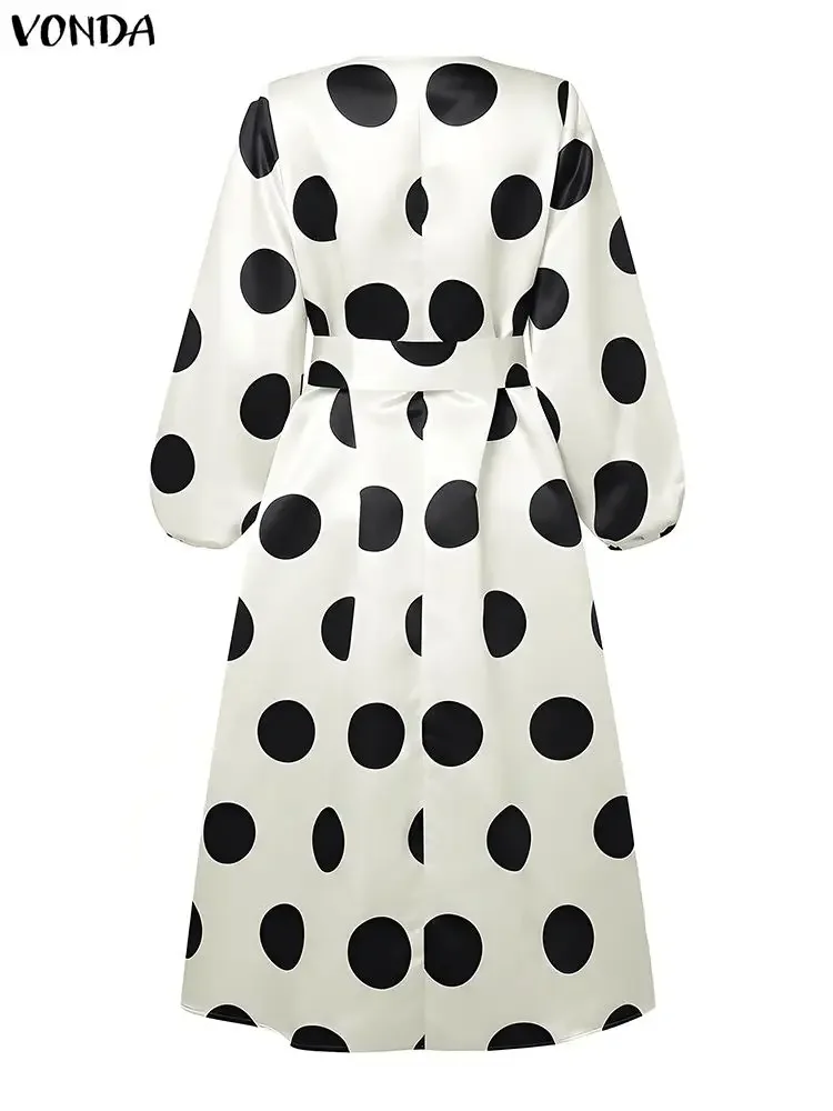 Plus Size 5XL VONDA Bohemian Women Polka Dot Abito lungo femminile Manica lunga a lanterna Stampa Party Robe Con cintura Casual Allentato Vestido