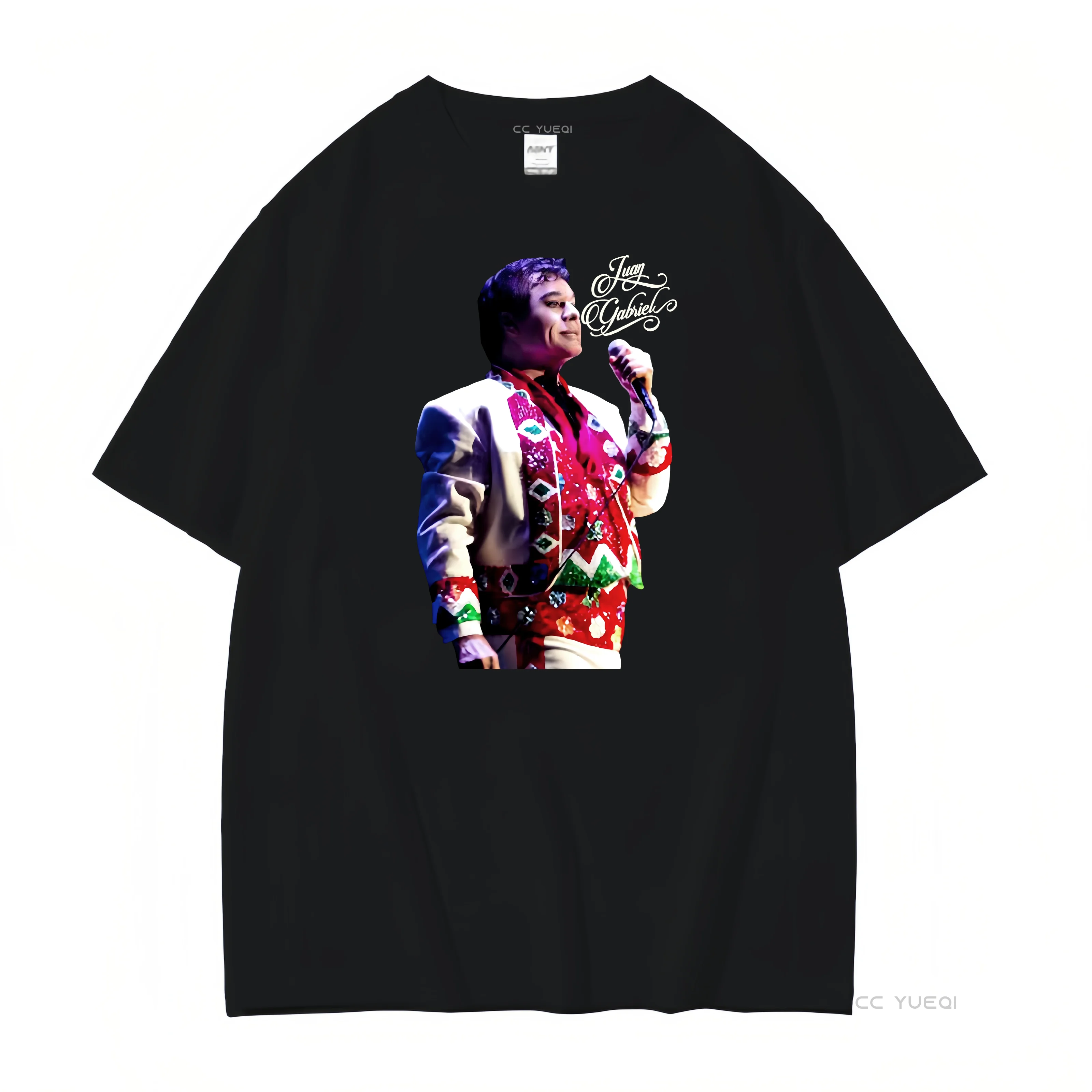 Camiseta Negra para Hombre Juan Gabriel, Estampado Completo, Talla XXL, Estilo Vintage, Lavada, Suave, Ligeramente Gráfica, Casual, Versátil