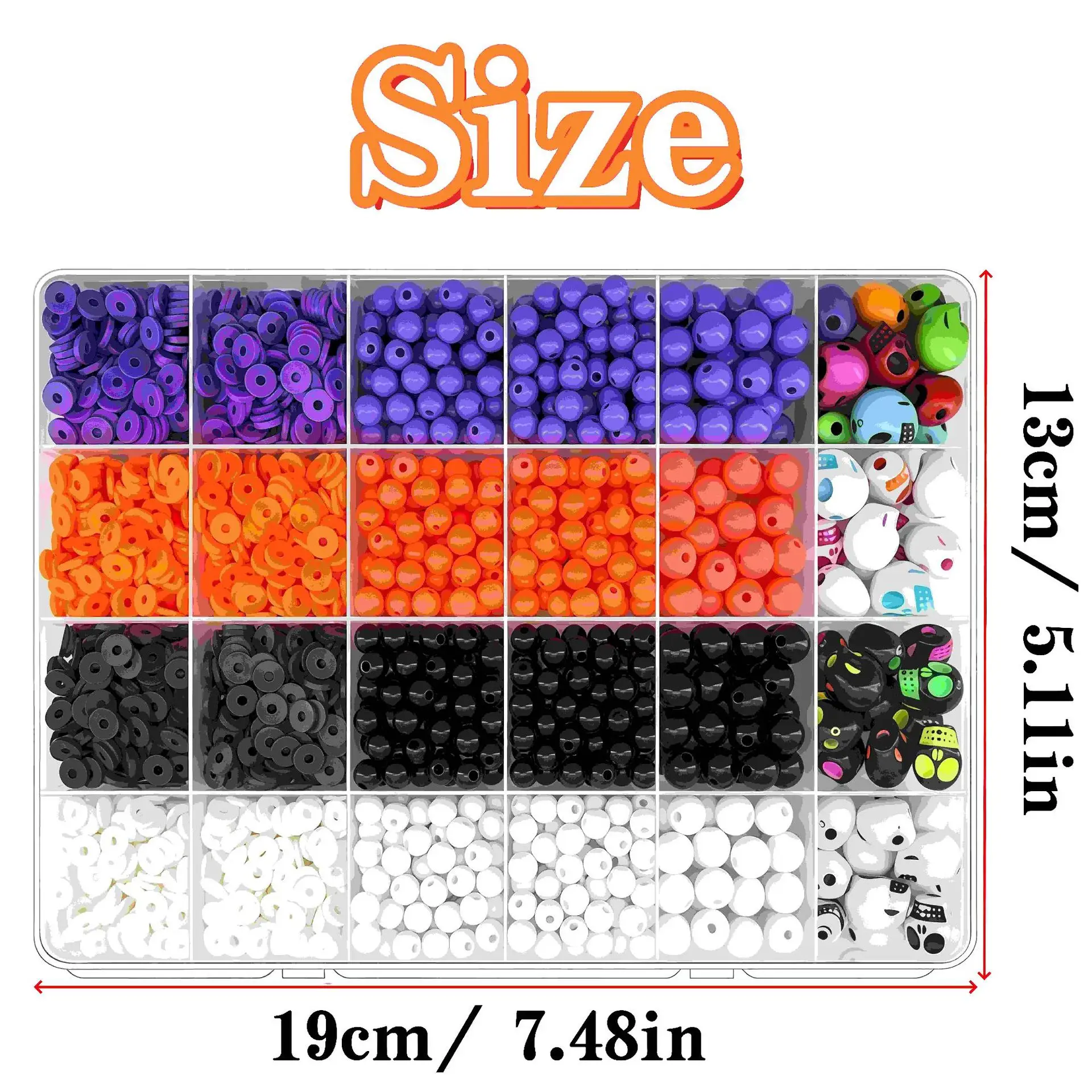 6-10mm Black, Orange, Purple Color Scheme, 24 Grid Box, Acrylic Beads, DIY Pendants, Jewelry, Clothing, Decorative Beads, Holida