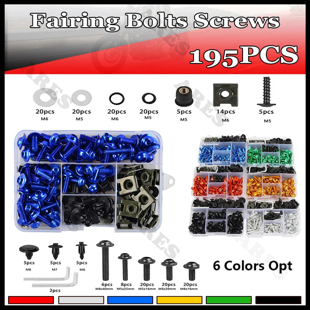 195Pcs Motorcycle Accessories Aluminum Fairing Bolt Screws Kit Nut Clips For Yamaha TMAX500 TMAX530 TMAX560 TMAX 500 530 560