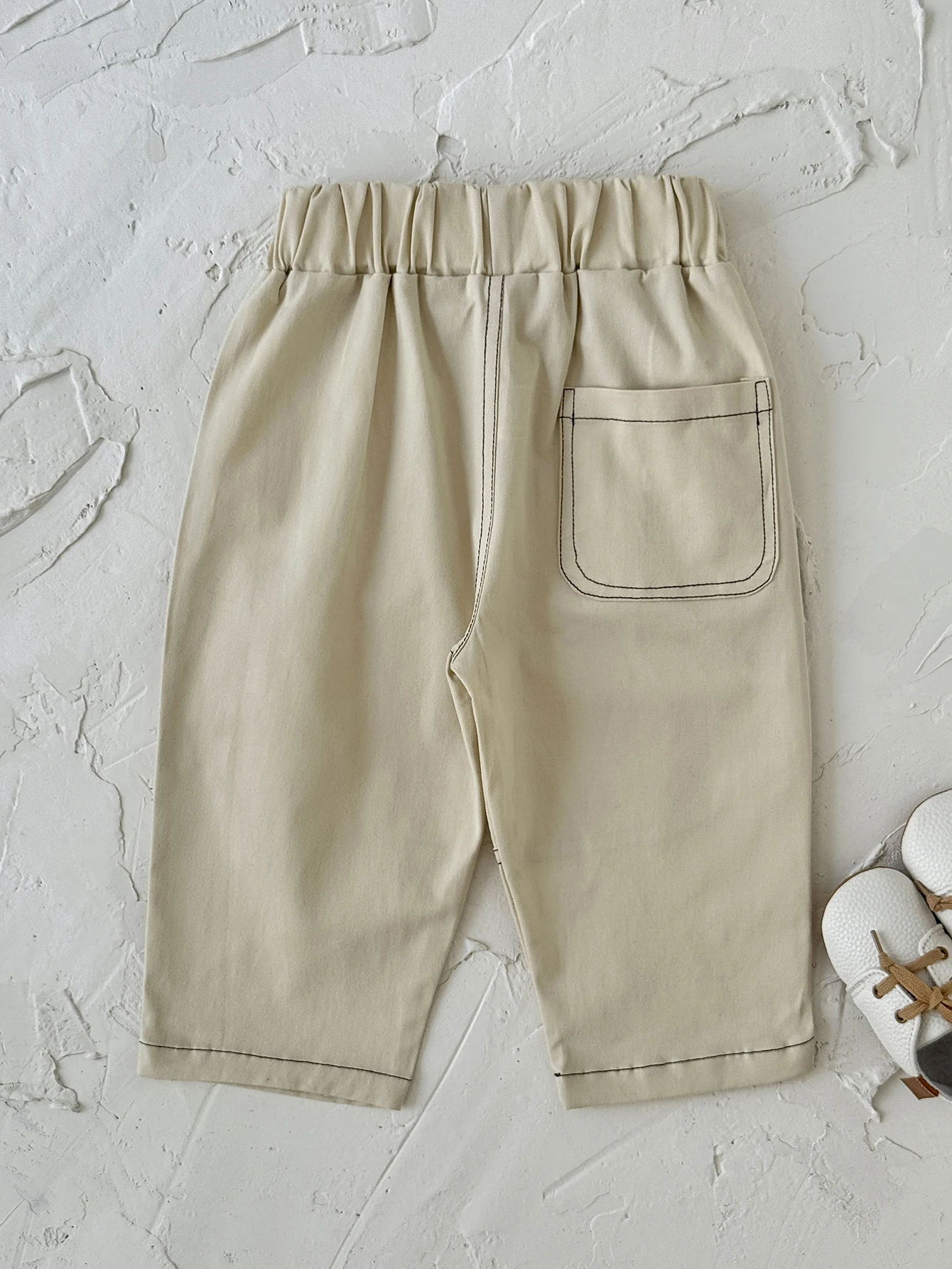 Light Apricot Baby Spring Autumn Loose Harem Pants Topstitch Design Elastic Waist Comfortable Kids Casual Long Pants