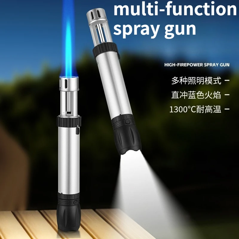 

Multi-functional Inflatable Windproof High Firepower Spray Gun with Flashlight Camping Portable Lighting Charging EDC Lighter