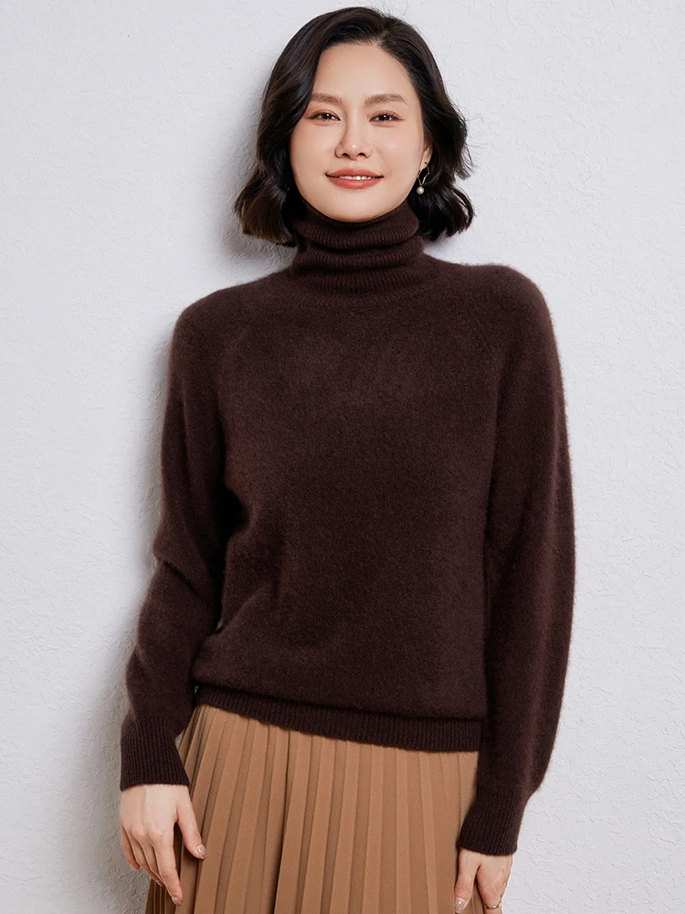 Lapel 100% Pure Wool Sweaters Women\'s Thicken Knit Pullover Casual Turtleneck Long-Sleeved Sweater Autumn New Woolen Base Shirts