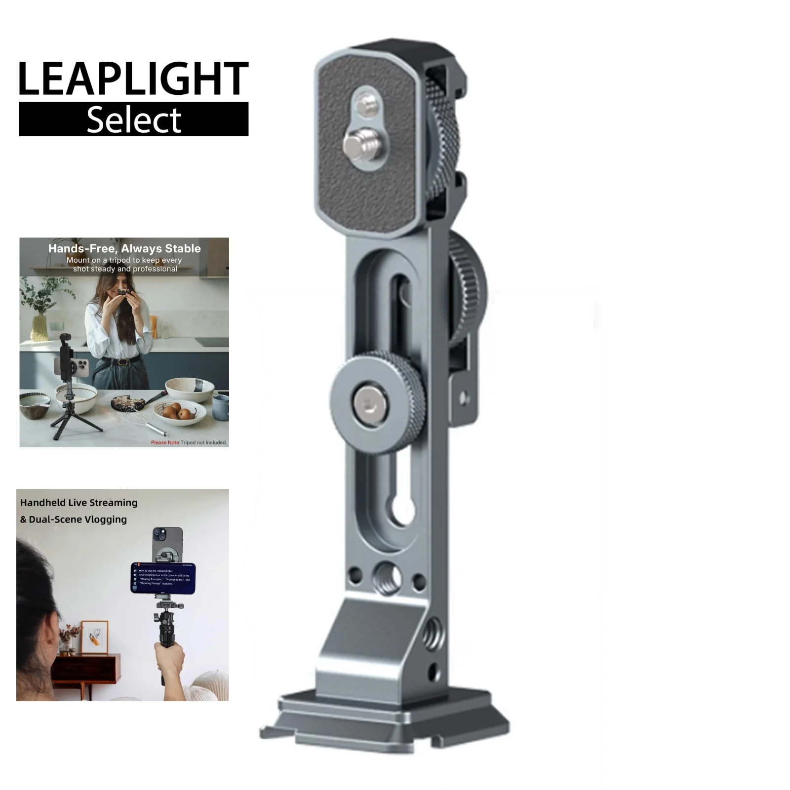 LEAPLIGHT Handheld Teleprompter Stand with Dual Phone Slots for DJI Pocket 3 Phone Tripod Live Streaming Screen Shooting Record