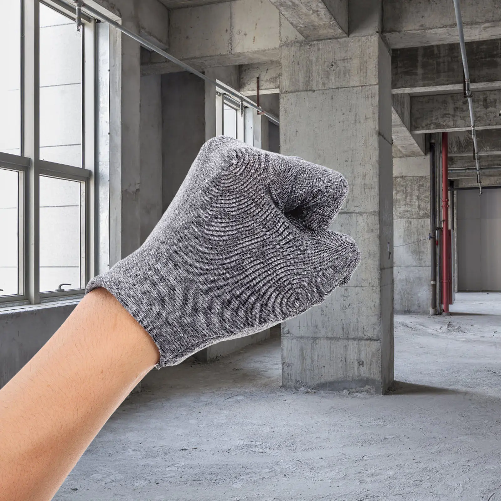 

12Pcs Grey Cotton Work Gloves Non Slip Grip for Labor Protection Traffic Control Industrial Use Thermal Gloves