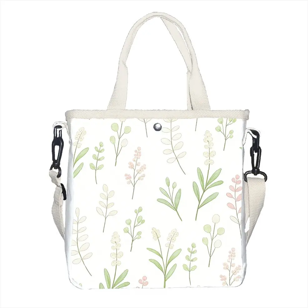 Aesthetic Pastel Greenery Crossbody, Adjustable Strap Cute Floral Handbag