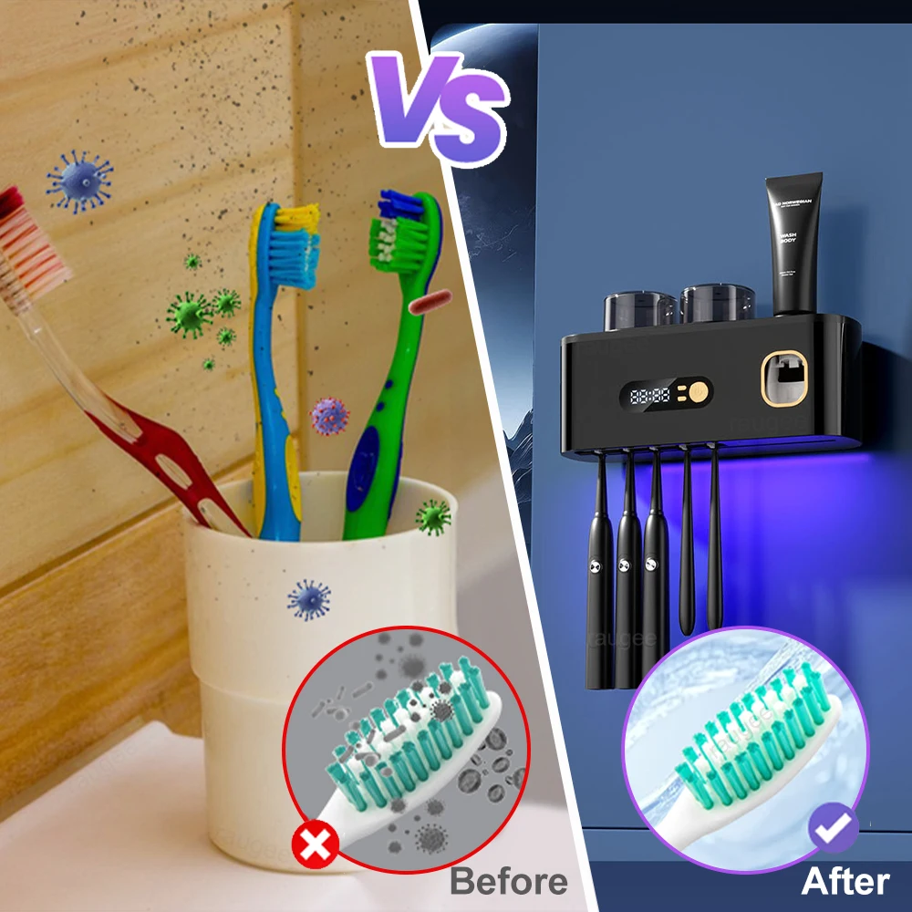 Wireless UV Toothbrush Disinfector Non Perforated Electric Toothbrush Dryer Holder Wall Rechargeable UV Toothbrush Sterilizer