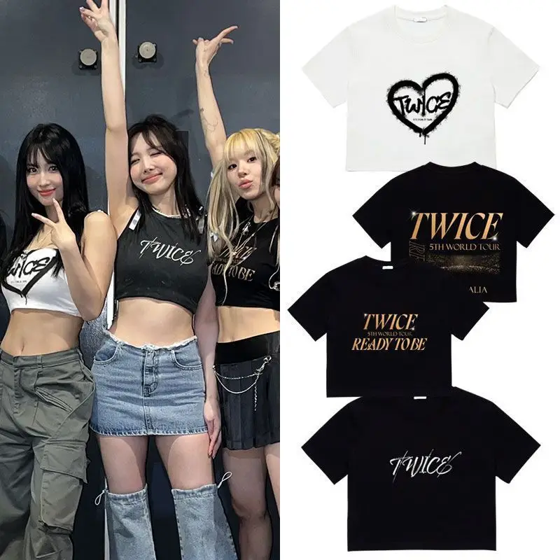 KPOP TWICE 5th WORLD TOUR Ready To Be Crop Top T Shirt Harajuku Fashion Sexy Y2K Short Sleeve Cropped Tee Shirt Femme Clothes