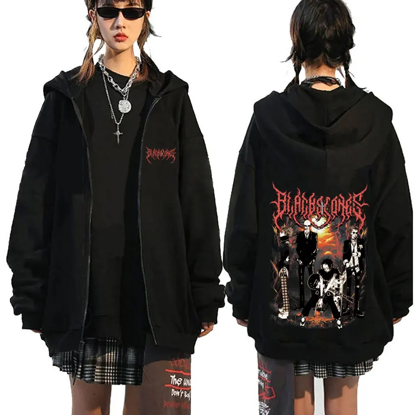

Japanese Anime Oosaki Nana Zipper Hoodie Vintage Black Stones Grunge Zip Up Jacket Men Women Manga Gothic Rock Zip Up Sweatshirt