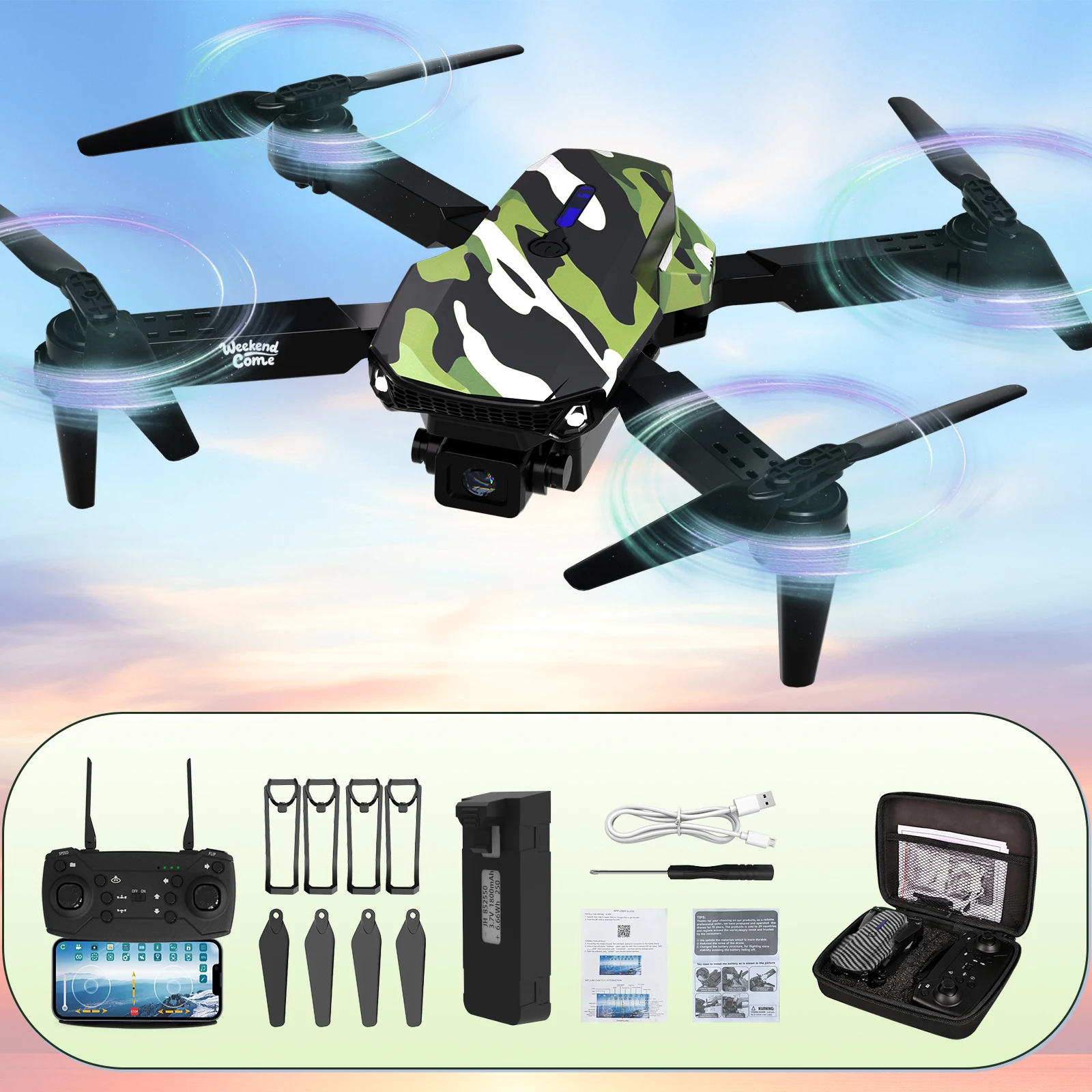 Camouflage Drone, Equipped with 1/2/3/4 Batteries, Newly Upgraded Motor, anti Drop, anti Deformation, Impact Resistance, Suitable for Beginners, Enjoying Flight, Dual Cameras, Foldable, an Excellent Choice for Christmas and New Year Gifts