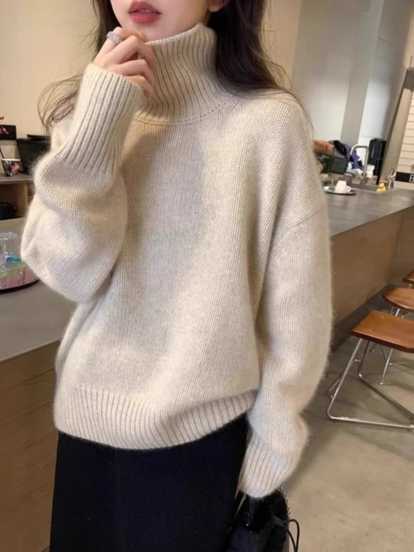 

Осенне-зимний утепленный вязаный свитер с высоким воротником для женщин, базовый слой, мягкий и уютный, для повседневной носки