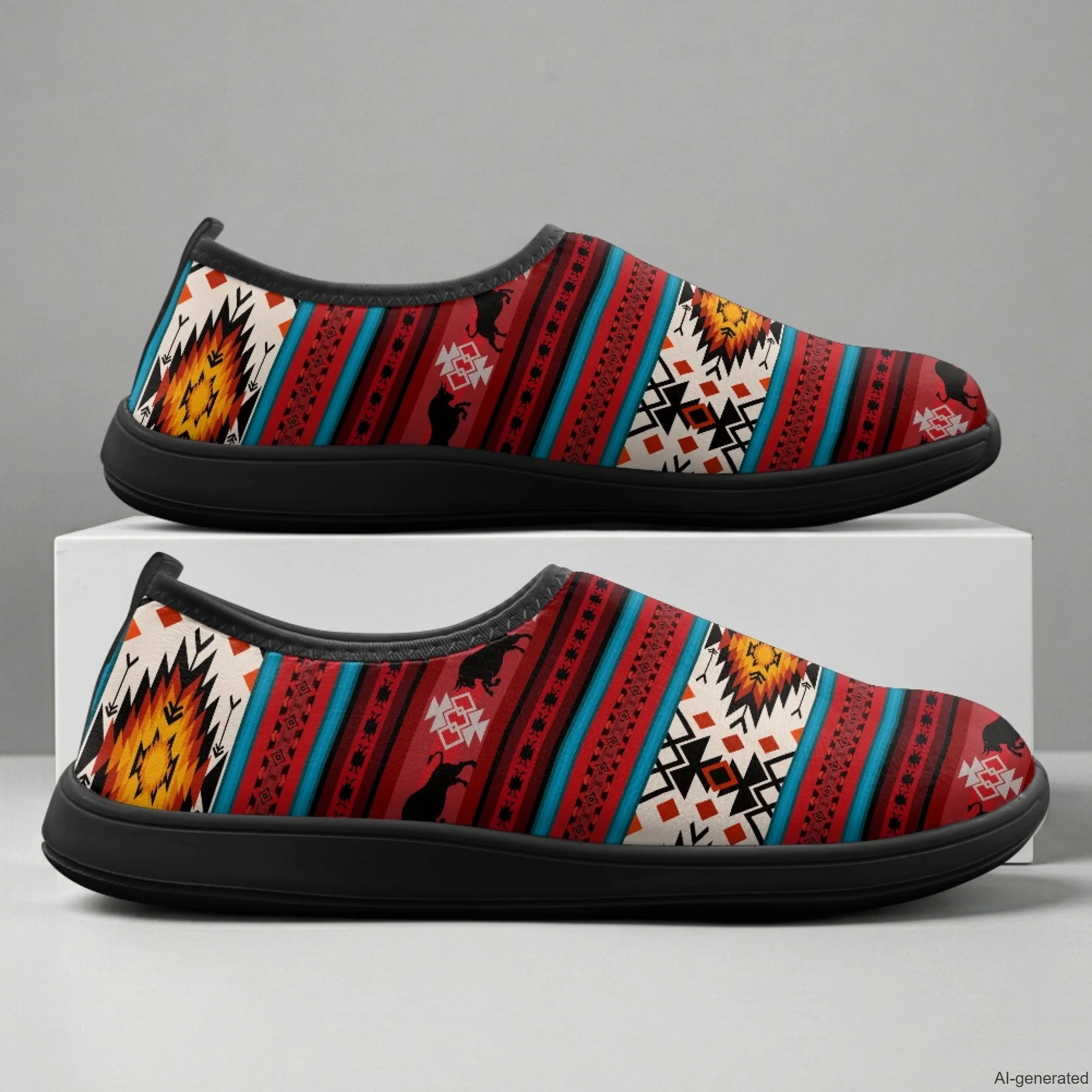 XIXIRIMIDO Wide Toe Box Casual Flats Breathable Barefoot Minimalist Shoes for Daily Men Aztec Pattern Work Shoes for A Nurse