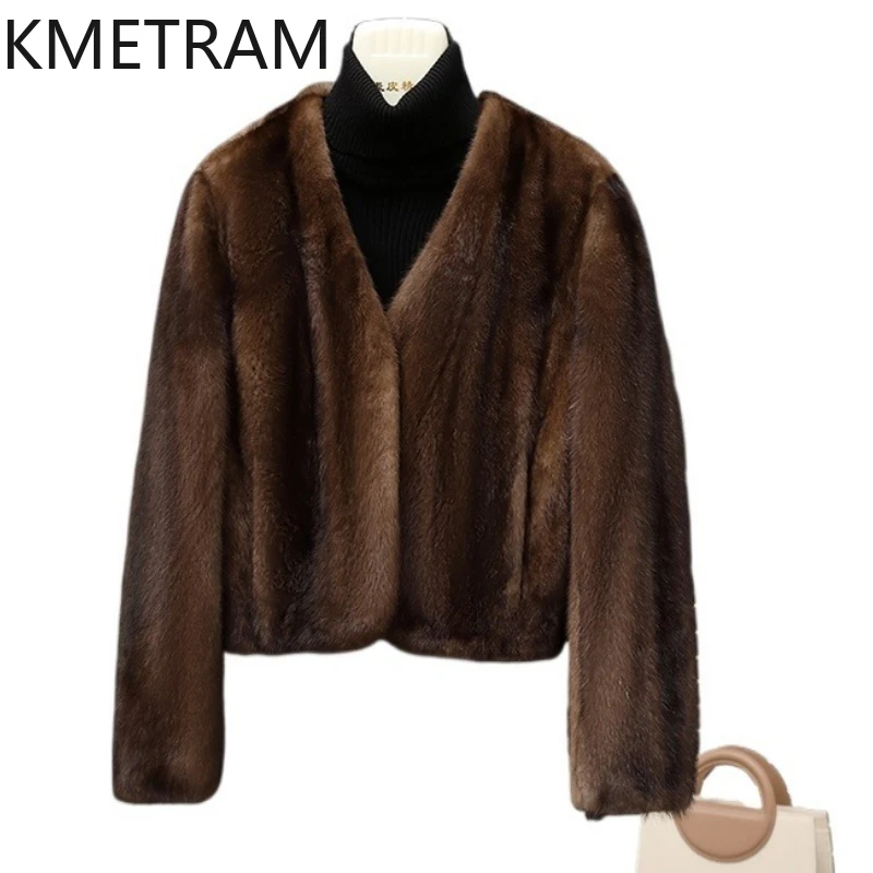 

Шуба из натурального норкового меха, женская короткая шуба с v-образным вырезом, высококачественная зимняя женская одежда, меховые куртки 2025 шуба женская