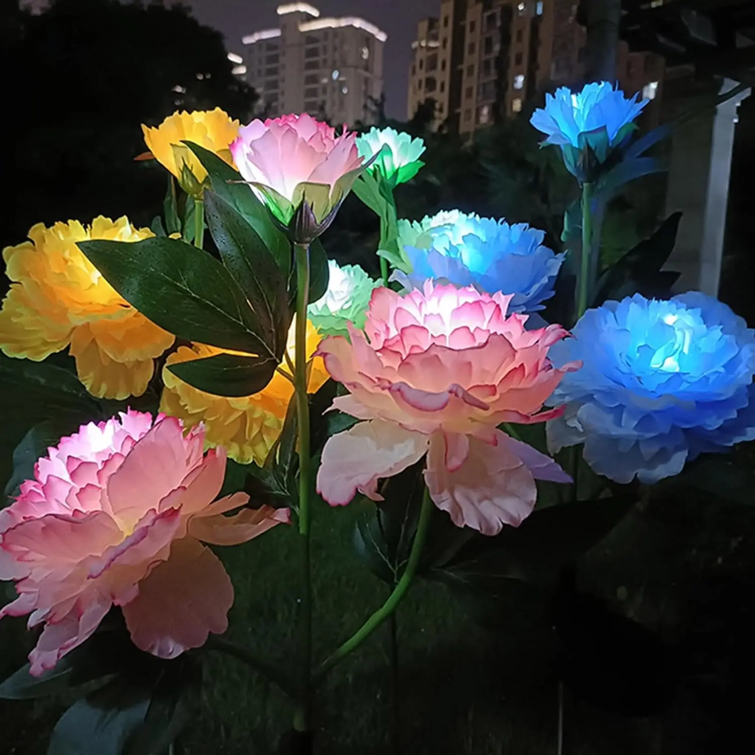 LED Solar Peony Flower Lights lampada da giardino impermeabile per esterni per veranda da giardino cortile Holiday Party Decor luce solare per fiori