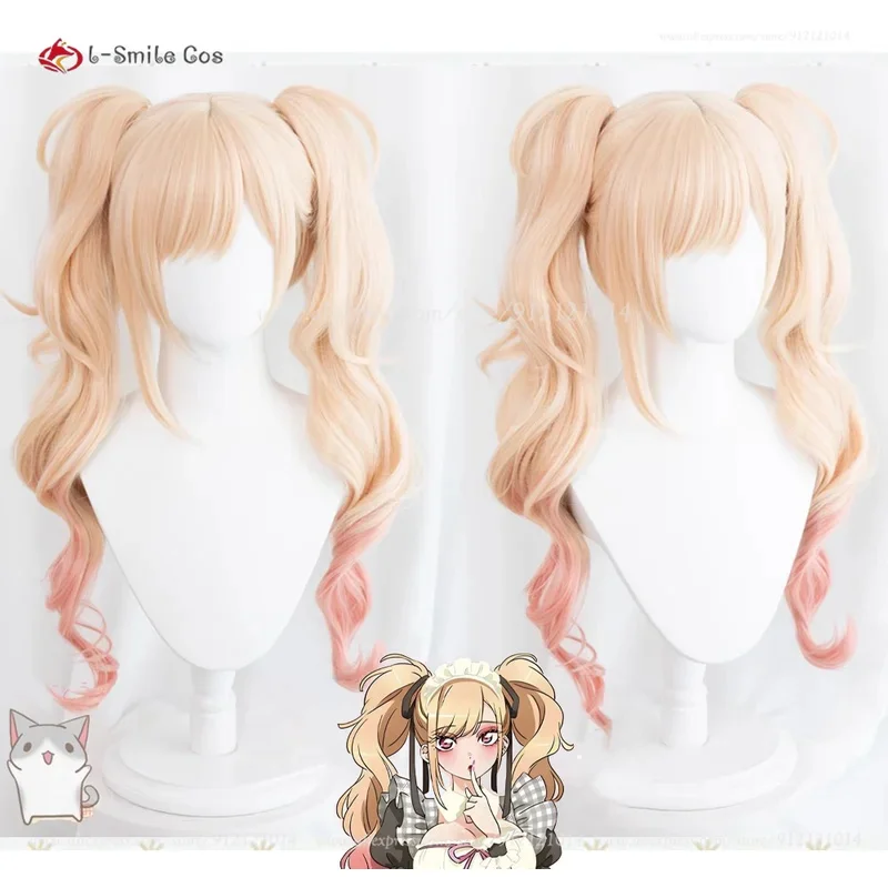 Anime cos maid kitgawa Marin kitgawa cosplay wig blonde pink ponytail wig heat resistant synthetic wig wig cap