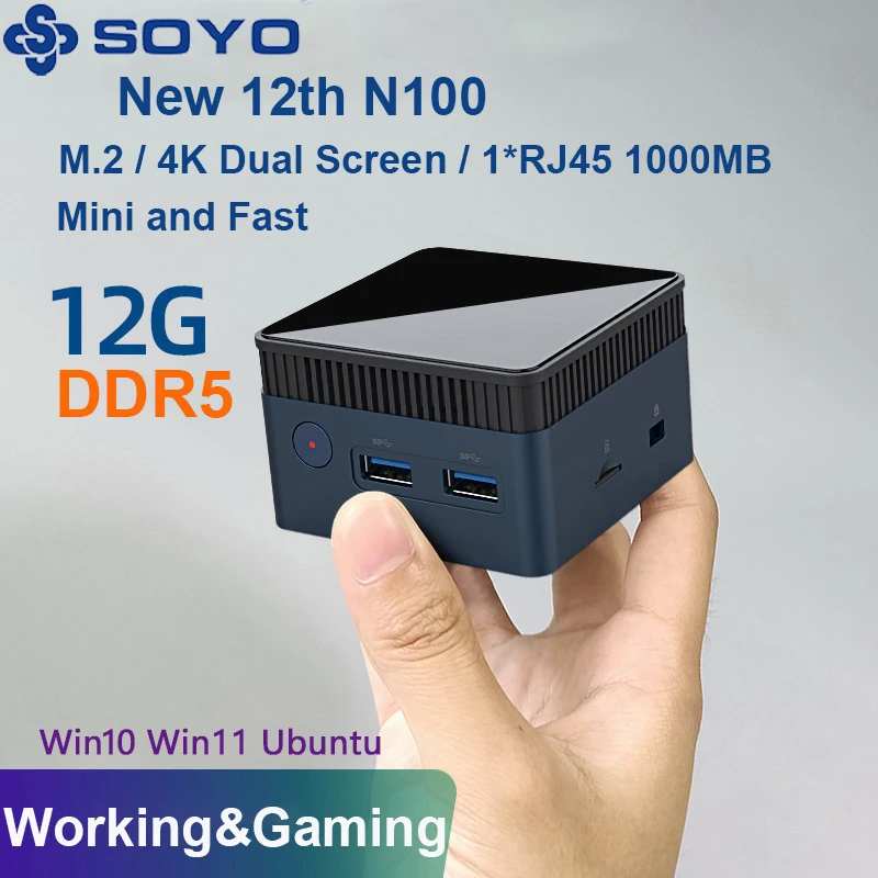 SOYO M2 Pro Mini PC 12GDDR5 RAM 256/512GBSSD Intel Celeron N100, Windows 11 Pro - Compact & Ideal for Home, Business & Gaming