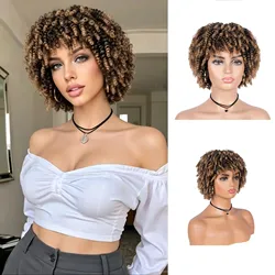 Parrucca Afro parrucche sintetiche ricci crespi per donne nere, parrucche corte ricci con frangia parrucca Cosplay naturale fascia HD parrucca Caps