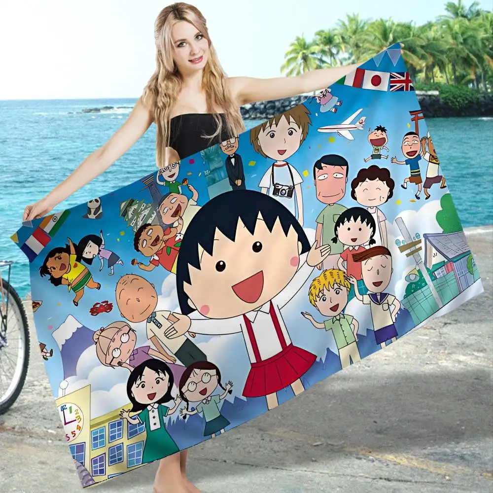 Catoon C-Chibi Maruko Chan Microfiber Blanket Quick Drying Beach Towels Oversized Printing Super Absorbent Pool Towel Blanket