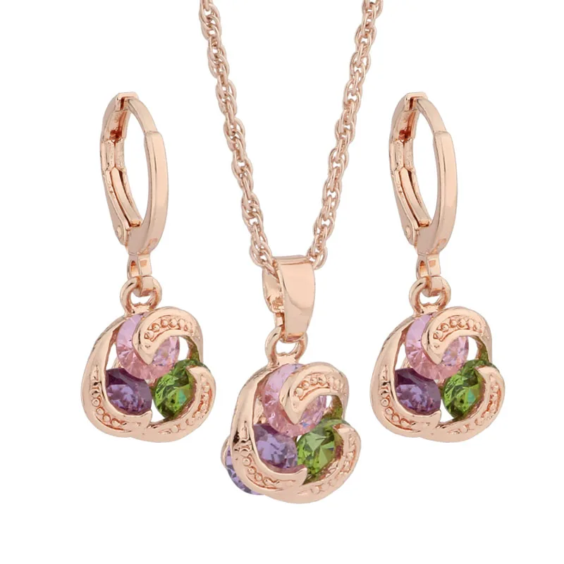 585 Rose Gold Color Korean Style Earrings And Pendant Sets With Natural Zircon Earrings Trend 2023 Luxury Quality Jewelry Sets