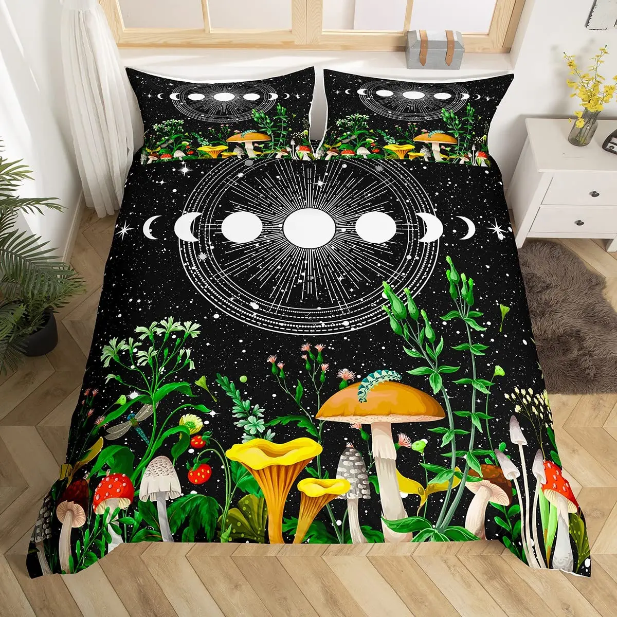 

Mushroom Comforter Set 3 Piece, Colorful Mushroom Decor Twin King Size Bedding, Room Decor Comforter for Kids Adults Boys Girls