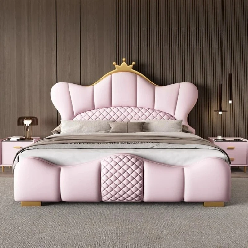 

R Розовая двуспальная кровать принцессы Эстетический дизайн Качественный дизайн Европейская свадебная кровать Высококачественная модная креативная мебель Cama Casal Furnitur