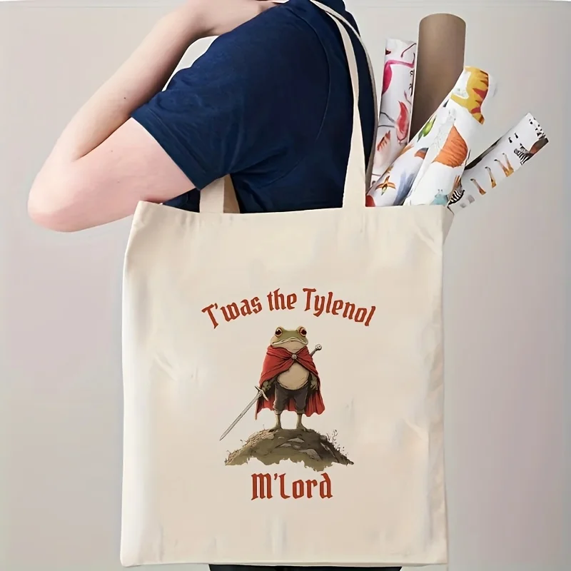 Playful Frog Design on a Canvas Perfect for Grocery Shopping Versatile Ideal for Storing Personal Items a Thoughtful Gift