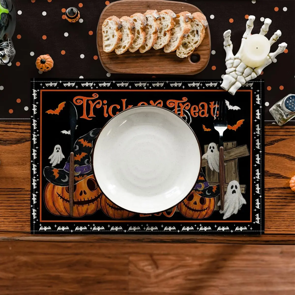 Black Picket Fence Halloween Placemats Set of 4-12 x 18 Inch