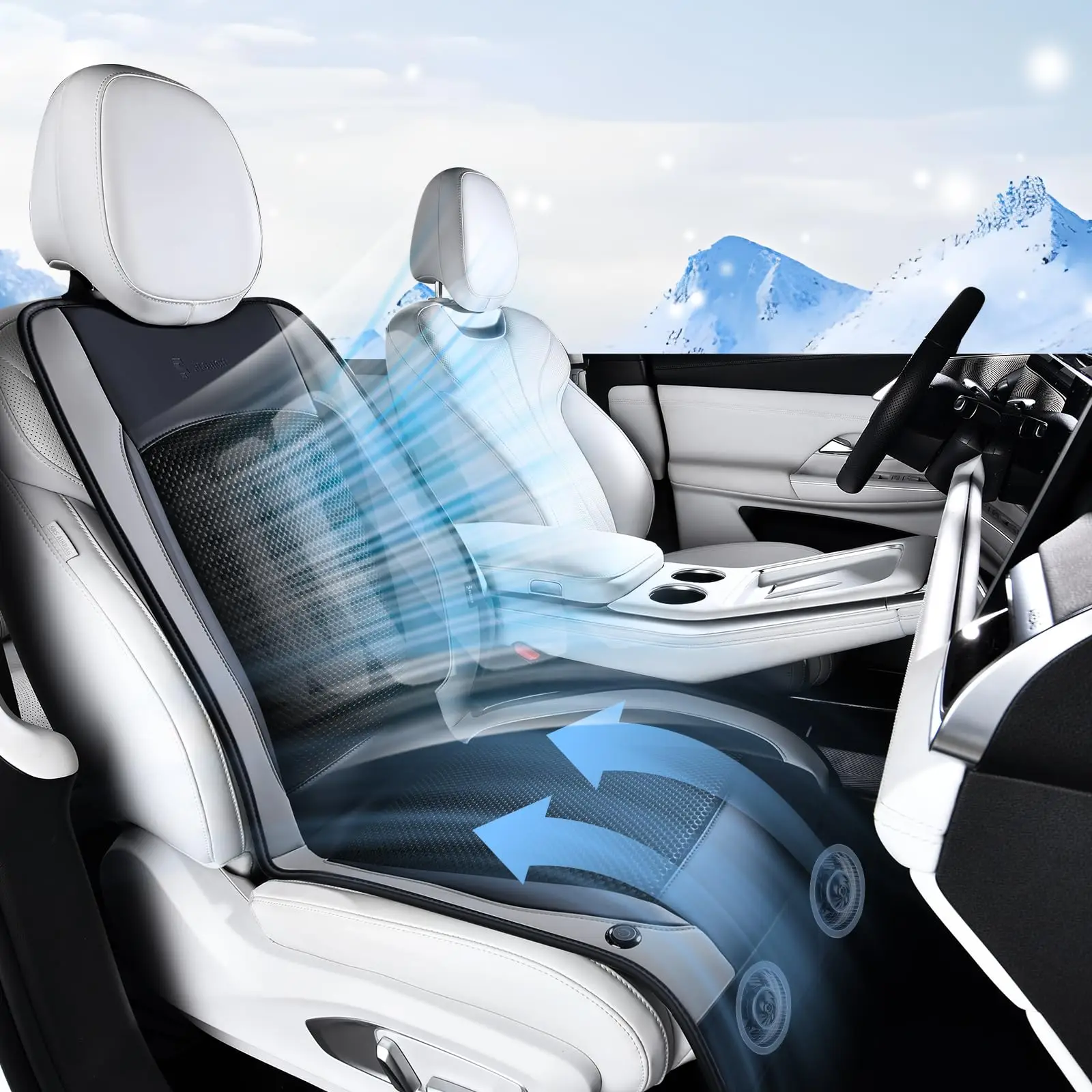 

Cooling Car Seat Cover With 2 Turbo Fans 3-Speed Adjustable Ventilated Seat Cushion For Front Seat Universal Fit