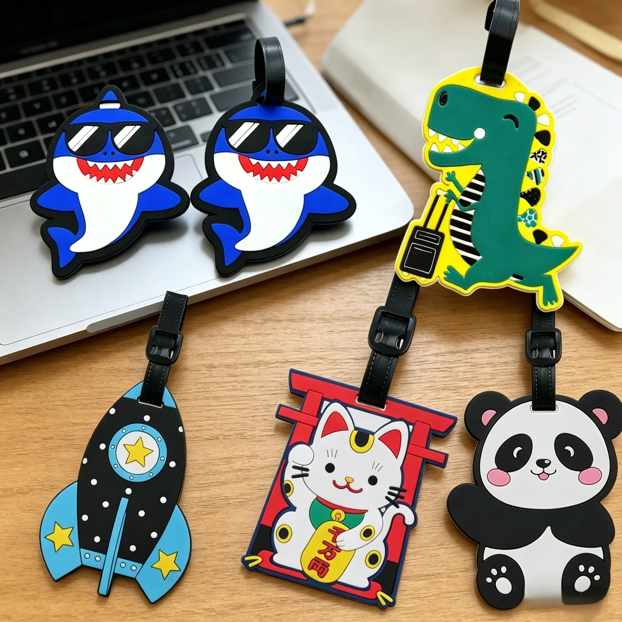 Cartoon Animal Silicone Luggage Tags, Shark Dinosaur Rocket Panda Suitcase Tags, Creative Travel Identifier,anti-lost Labels