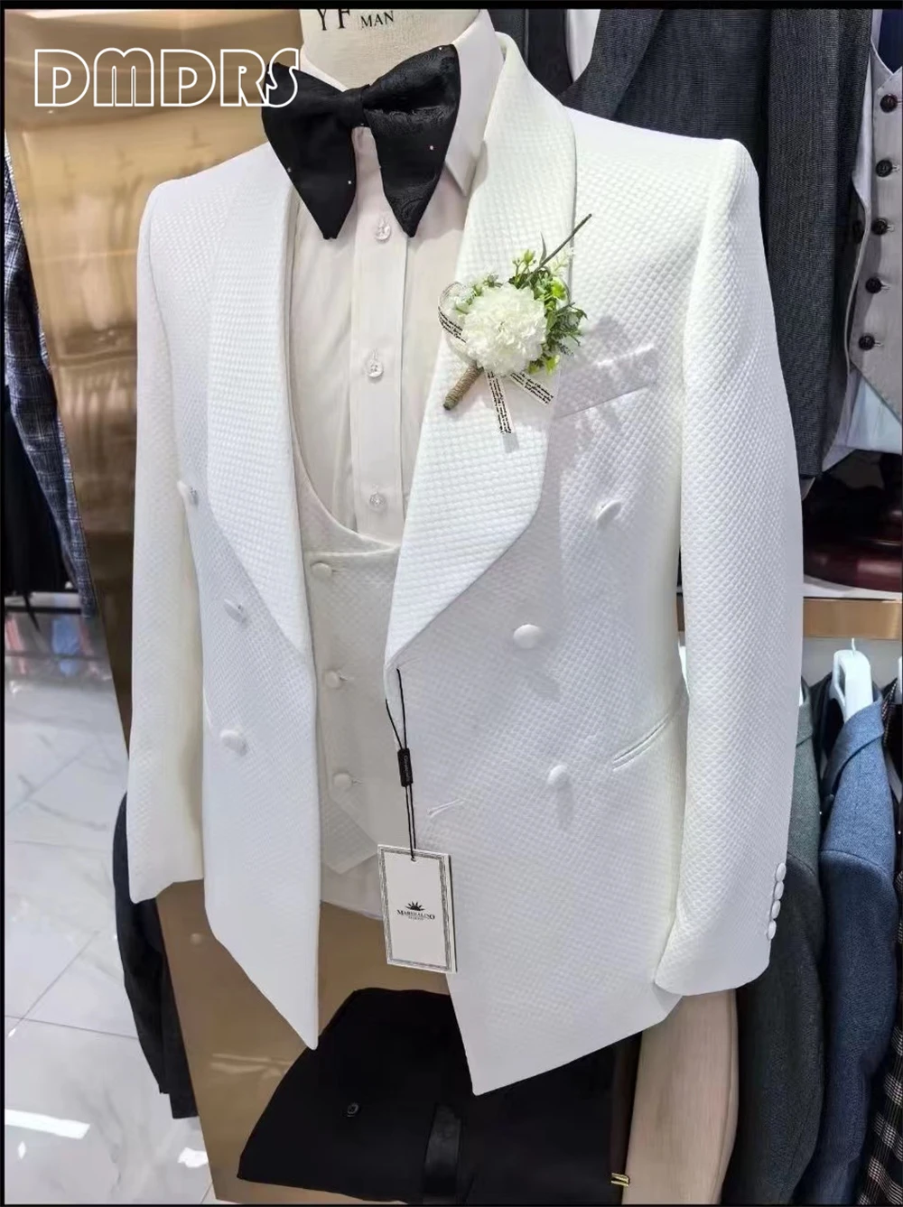 Abito da sposa per uomo 3 pezzi Blazer doppiopetto Gilet Pantaloni Set Moda Smoking da sposo Abiti da uomo migliori Smoking da festa formale