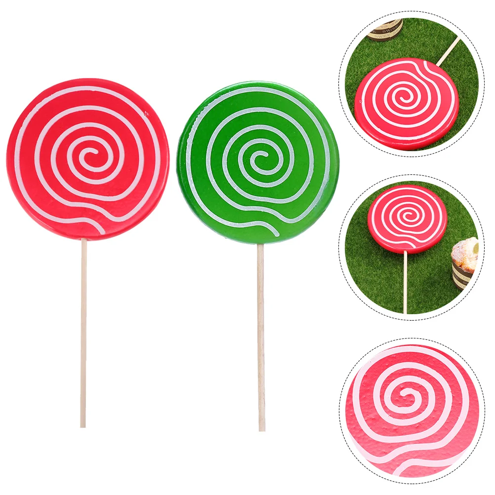 

2 Pcs Fake Lollipop Prop Toy Miniature Decorations Simulation Food Wooden Scene Decorative Props Model Child