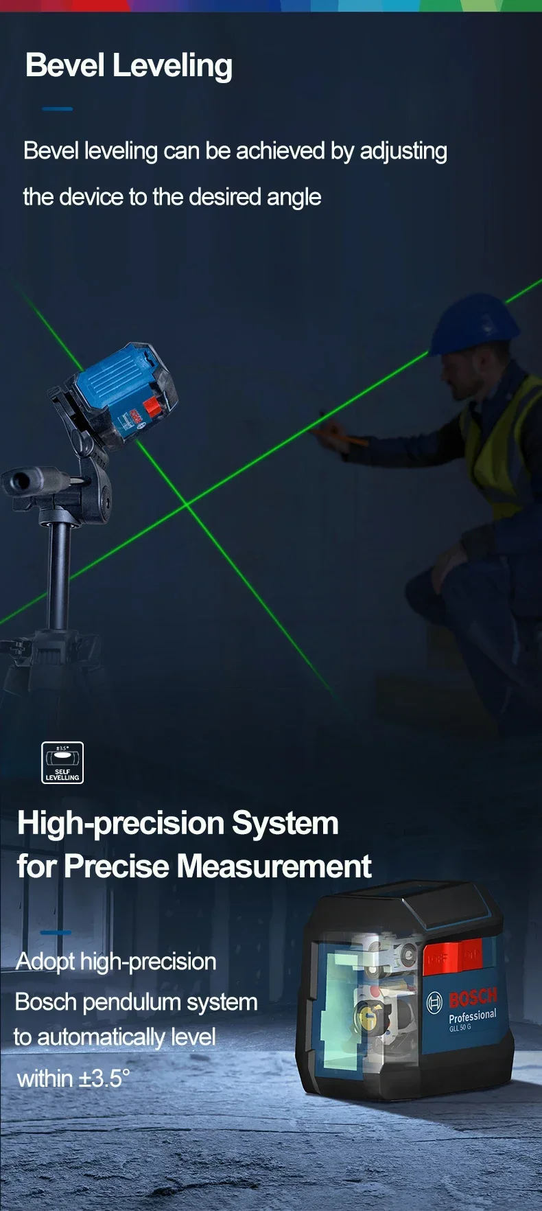 Bosch Line Laser GLL 50 G Green Laser Lines Marking Instrument Leveling Wiring Vertical and Horizontal Lines Precise Clear