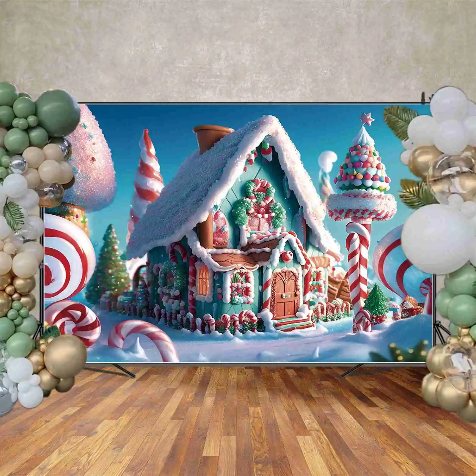 MOON.QG Photography Backdrop Christmas Gingerbread House Cabin Decor 2023 Photo Background Snow Home Trees Crutch Shooting Props