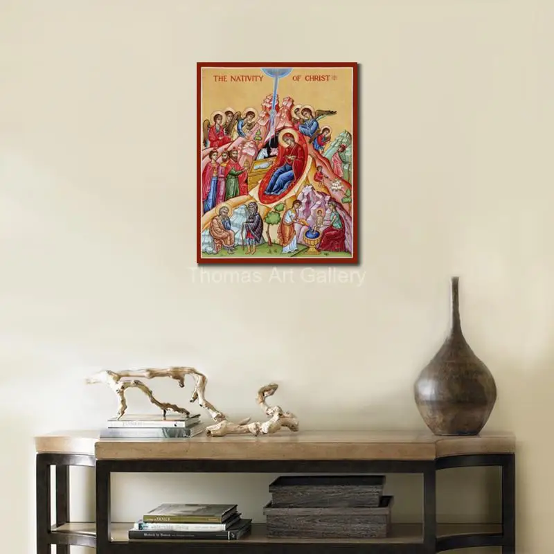 Orthodox Nativity of Christ Icon Christmas Birth of Jesus Canvas Print Byzantine Wall Art for Church Altar Christmas Gift  