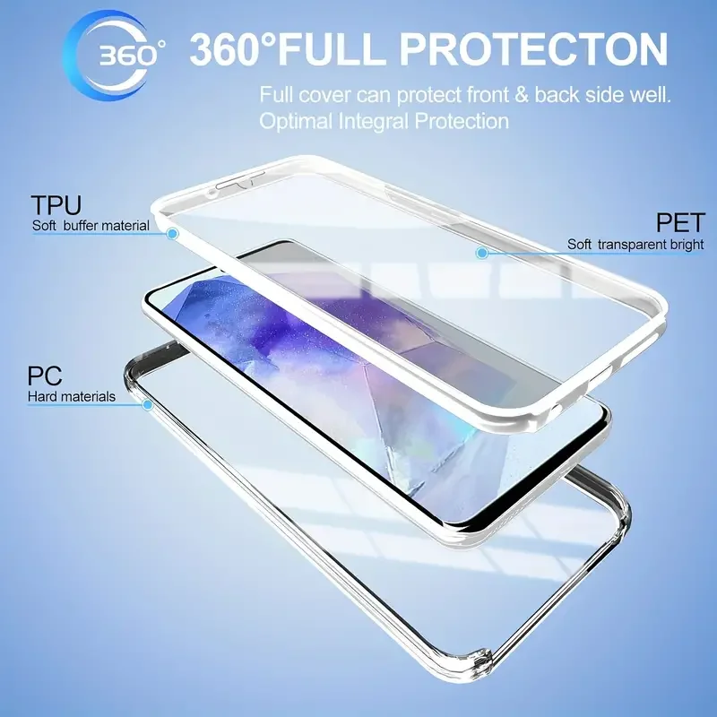 Double-Sided Transparent Phone Case For Samsung Galaxy A15 A05S A14 A13 A12 A54 A55 A35 A25 A24 5G Full Body PC+TPU Cover