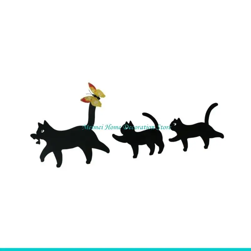H7BF 3Pieces Large Black Cats Stakes Garden and Backyard Decorative Statue Stake For Outdoor Lawn Patios Balcony Setting