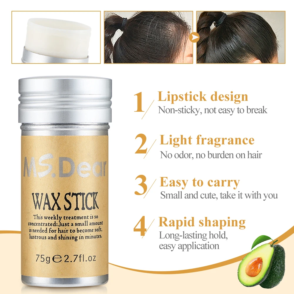 Dropshipping Avocado Hair Wax for Women Man Finish Cream Non-Greasy Style Hair Oil Pomade Stick Wax Stick for Wig Edge Control