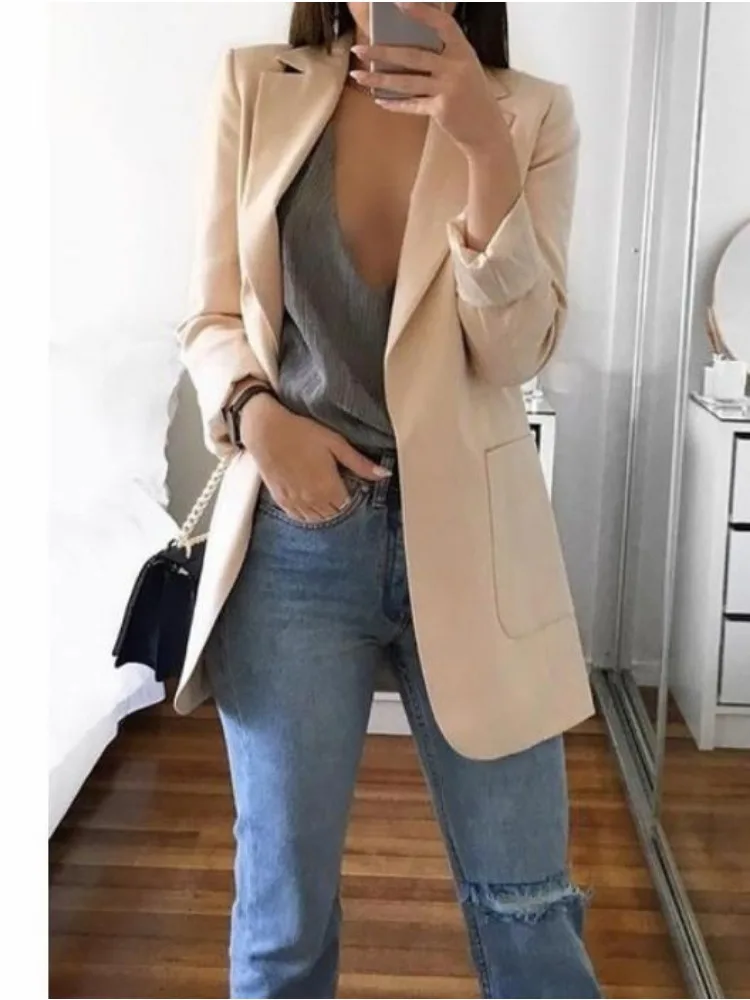 Women\'s Blazers Elegant Suit Jacket Autumn Winter Overcoat Solid Lapel Jacket Fashion Outer Wear Korean Reviews Many Coat